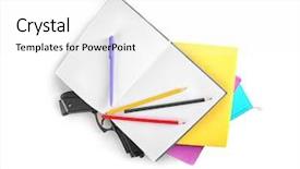  Presentation with gun - Presentation design enhanced with school stationery and gun isolated background and a white colored foreground