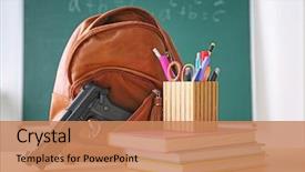  Presentation with gun - Audience pleasing presentation design consisting of school stationery and gun backdrop and a coral colored foreground