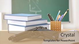  Presentation with gun - Colorful presentation theme enhanced with school stationery and gun backdrop and a coral colored foreground