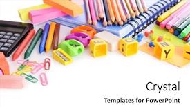  Presentation with tools - Beautiful PPT layouts featuring school stationery isolated on white backdrop and a white colored foreground