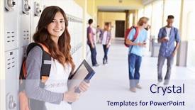  Presentation with wrestling high school - PPT theme with school student standing by locker background and a sky blue colored foreground