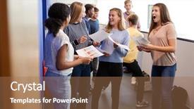  Presentation with exam results - Beautiful PPT theme featuring school students celebrating exam results backdrop and a coral colored foreground