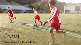  Presentation with high school students - Cool new slides with school students playing in soccer backdrop and a coral colored foreground