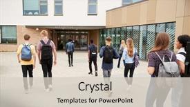  Presentation with high school students - Beautiful PPT theme featuring school students walking into college backdrop and a lemonade colored foreground