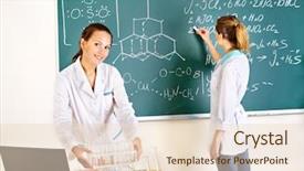  Presentation with commotional chemistry - Theme with school subjects - female chemistry student with flask background and a lemonade colored foreground