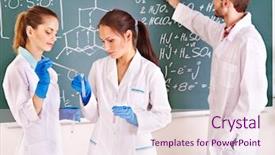  Presentation with chemistry - Amazing PPT theme having school subjects - group chemistry student with flask backdrop and a lemonade colored foreground