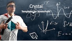  Presentation with blackboard in an abandoned school - Slide set having school superhero standing against blackboard background and a ocean colored foreground