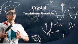  Presentation with blackboard in an abandoned school - Colorful PPT theme enhanced with school superhero standing against blackboard backdrop and a ocean colored foreground
