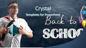  Presentation with blackboard in an abandoned school - Beautiful presentation featuring school superhero standing against blackboard backdrop and a ocean colored foreground