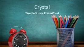  Presentation with green chalkboard - Slide deck having school supplies against green chalkboard background and a ocean colored foreground