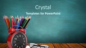  Presentation with green chalkboard - Slide set enhanced with school supplies against green chalkboard background and a ocean colored foreground