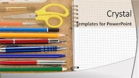  Presentation with math notebook for high school - Amazing PPT theme having school supplies and checked notebook backdrop and a coral colored foreground