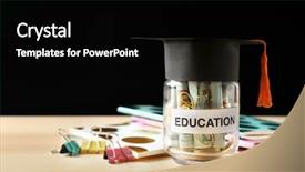  Presentation with education money - Audience pleasing PPT theme consisting of school supplies and glass jar backdrop and a black colored foreground