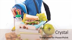  Presentation with healthy food - Beautiful presentation theme featuring school supplies and healthy food backdrop and a coral colored foreground