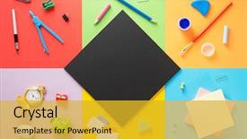  Presentation with texture - Theme enhanced with school supplies at abstract colorful background and a gold colored foreground
