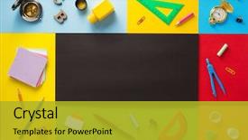  Presentation with texture - Audience pleasing slide deck consisting of school supplies at abstract colorful backdrop and a gold colored foreground