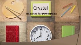  Presentation with school - Audience pleasing PPT layouts consisting of school supplies at abstract wooden backdrop and a coral colored foreground