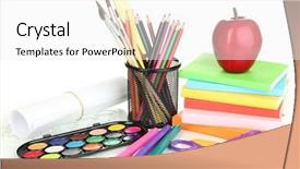  Presentation with school apple - Presentation design with school supplies books and apple background and a white colored foreground