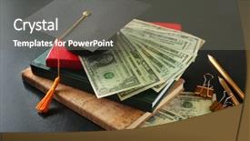  Presentation with school budget - PPT layouts with school supplies graduation hat background and a gray colored foreground