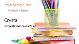  Presentation with school guns - Cool new presentation design with school supplies isolated on white backdrop and a sky blue colored foreground