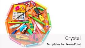  Presentation with back school - Cool new presentation theme with school-supplies-octagon-shape-back backdrop and a white colored foreground