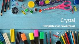  Presentation with free school - Audience pleasing PPT layouts consisting of school supplies on blue wooden backdrop and a light blue colored foreground