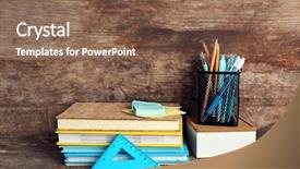  Presentation with school - PPT theme consisting of school supplies on old wooden background and a violet colored foreground