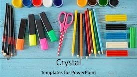  Presentation with docking protein modelling - Slides featuring school supplies scissors paints modelling background and a light blue colored foreground