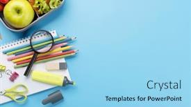  Presentation with nutrition school - Slides featuring school-supplies-stationery-and-lunch background and a light blue colored foreground