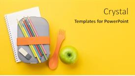 Presentation with nutrition school - Slide deck with school-supplies-stationery-and-lunch background and a light gray colored foreground