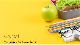  Presentation with nutrition school - Slides featuring school-supplies-stationery-and-lunch background and a light gray colored foreground