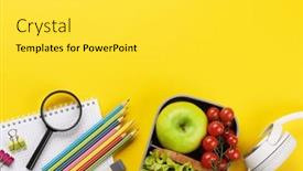  Presentation with nutrition school - PPT layouts featuring school-supplies-stationery-and-lunch background and a light gray colored foreground