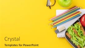  Presentation with nutrition education - Slides consisting of school-supplies-stationery-and-lunch background and a light gray colored foreground