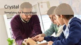  Presentation with school class arabic kids - Slide deck enhanced with school teacher in science class background and a  colored foreground