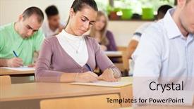  Presentation with public works students - PPT theme enhanced with school testing - young university students working background and a  colored foreground