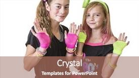  Presentation with 80s retro - Slide deck having school theme - young girls dressed in retro background and a coral colored foreground