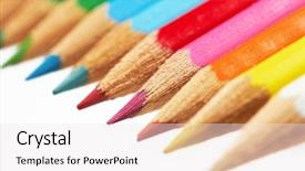  Presentation with white coloured lines - Cool new presentation theme with school tools - assortment of coloured pencils backdrop and a sky blue colored foreground