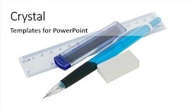  Presentation with mistakes pencil eraser pencil eraser - Colorful PPT theme enhanced with school tools - mechanical pencil eraser ruler backdrop and a  colored foreground