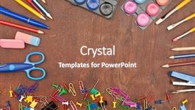  Presentation with school board - Theme consisting of school tools on wooden board background and a  colored foreground