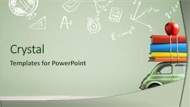  Presentation with school transportation - Presentation theme featuring school transportation car delivering book background and a soft green colored foreground