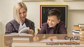  Presentation with young children at school - Theme having school tutor with young student background and a coral colored foreground