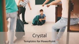  Presentation with violence - Beautiful theme featuring school violence - bullied boy sitting on floor backdrop and a soft green colored foreground