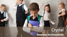  Presentation with school bullying - Slide deck consisting of school violence - children bullying their classmate indoors background and a tawny brown colored foreground