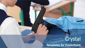  Presentation with gun violence - Presentation design with school violence - closeup of schoolboy sitting background and a ocean colored foreground