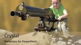  Presentation with gun violence - PPT theme enhanced with school violence - little boy and big machine background and a coral colored foreground