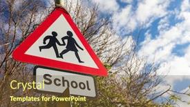  Presentation with traffic road - Cool new PPT theme with school-warning-road-traffic-sign backdrop and a tawny brown colored foreground