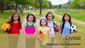 Presentation with school sport - Beautiful slide set featuring school with sport ball backdrop and a yellow colored foreground