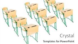 Presentation with chairs - PPT theme having school-wooden-desks-and-chairs background and a white colored foreground