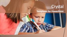  Presentation with sister - Beautiful PPT theme featuring school work - big sister helping little brother backdrop and a  colored foreground