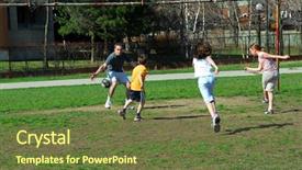  Presentation with soccer - Presentation design enhanced with school yard - family playing soccer background and a tawny brown colored foreground